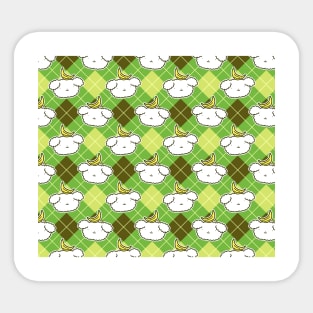 Banana Fluffy Dog Face Argyle Pattern Sticker